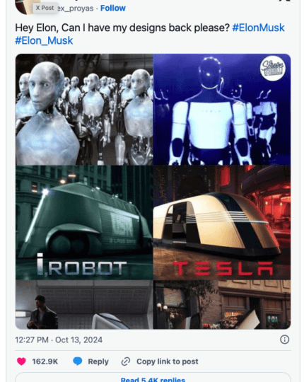 Hollywood director accuses Elon Musk of copying designs for Tesla Robots and Cybercab