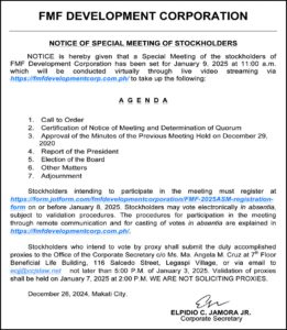 FMF Development Corp. sets virtual Special Meeting of Stockholders on Jan. 9